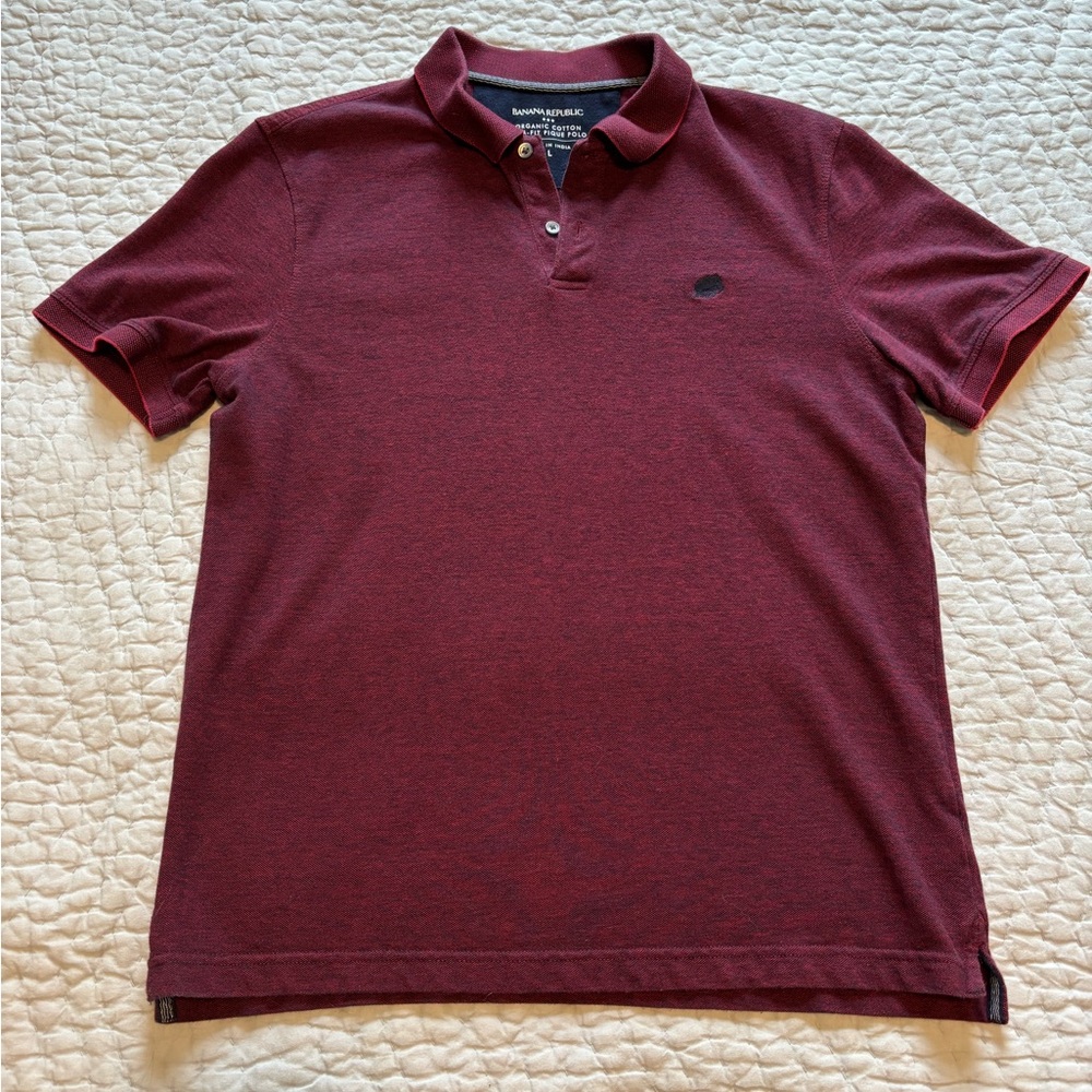 Banana Republic Burgundy Polo Shirt Short Sleeves Classic Design
